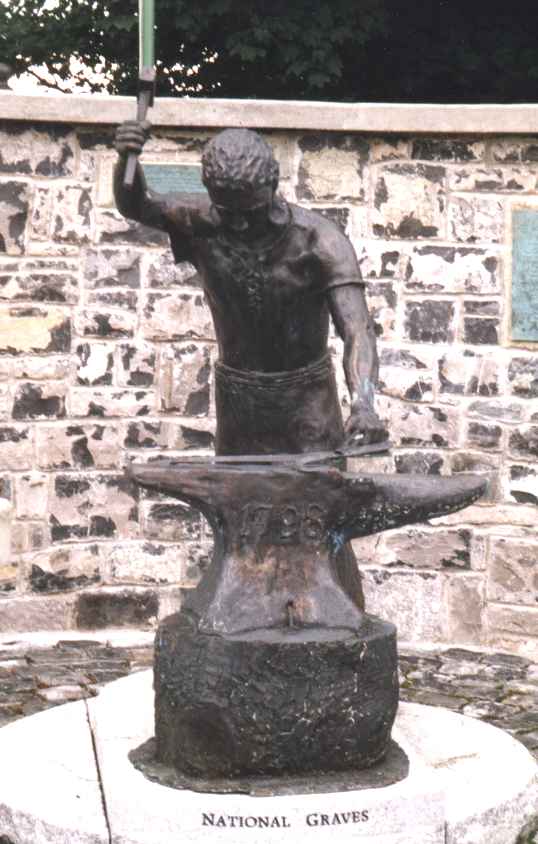 Close-up of Paud O'Donoghue's likeness at work at his forge.